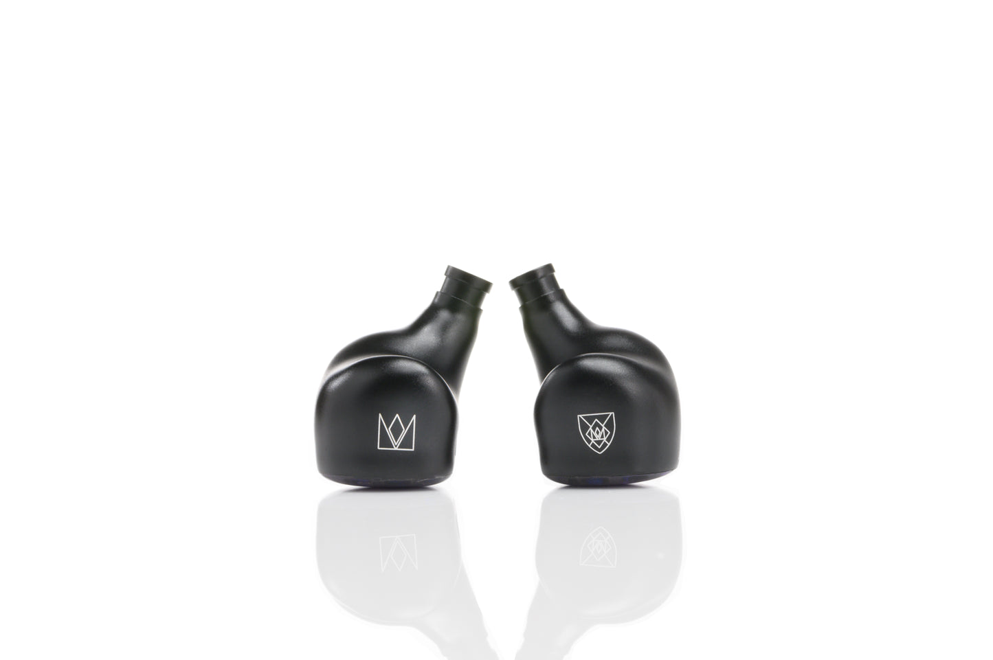 In-ear monitor with a blue and purple acrylic faceplate featuring an overlapping ring design with a centered Noble logo in the middle.