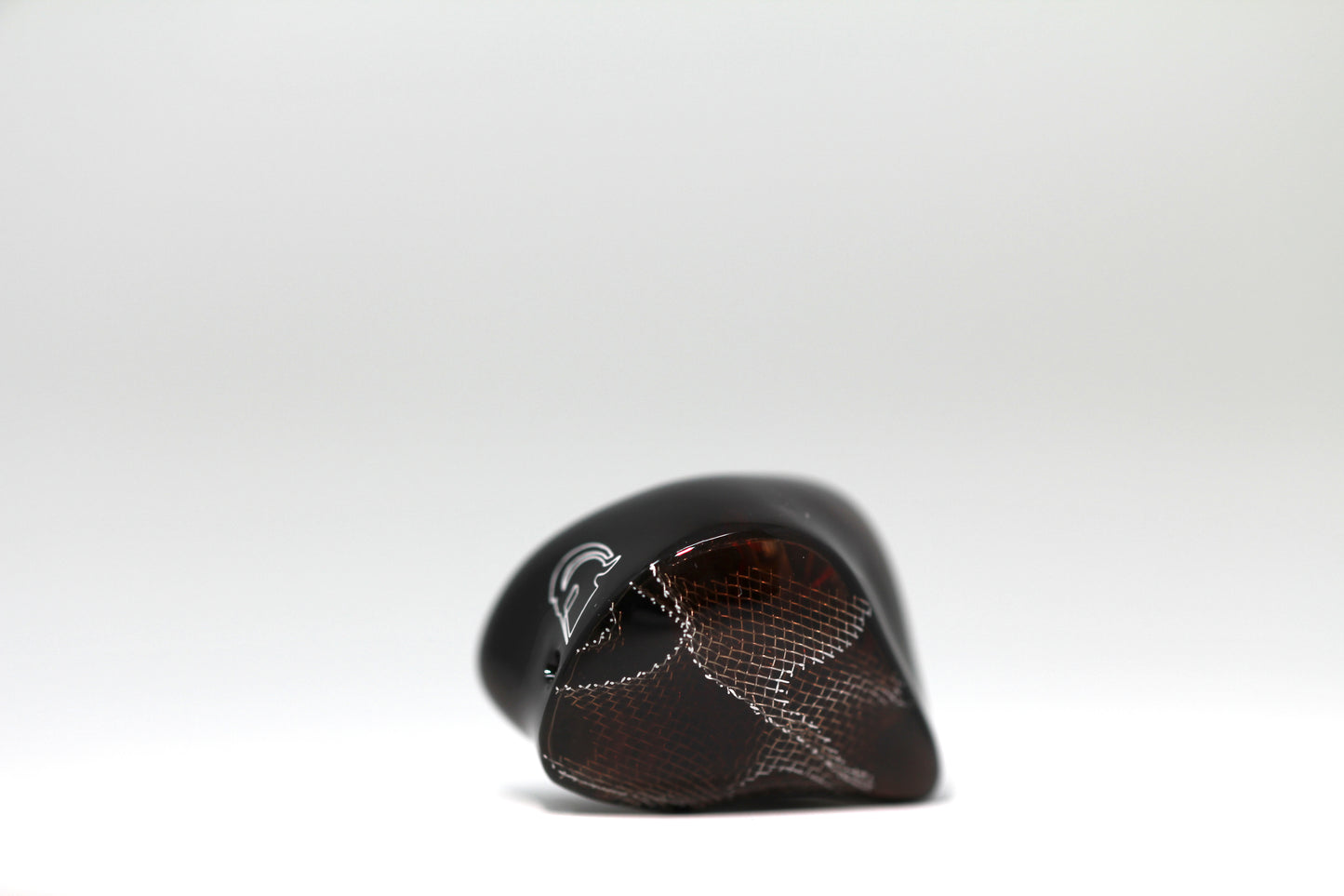 Spartakus IEM's featuring a red tinted wire mesh faceplate and shell.