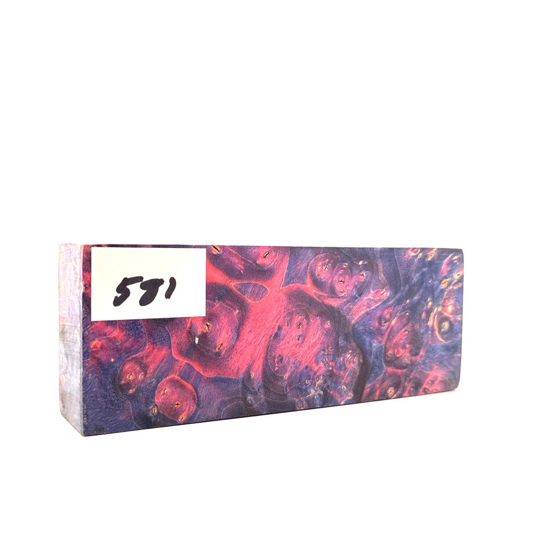 Rectangular block with marbled pink and purple design on a white background