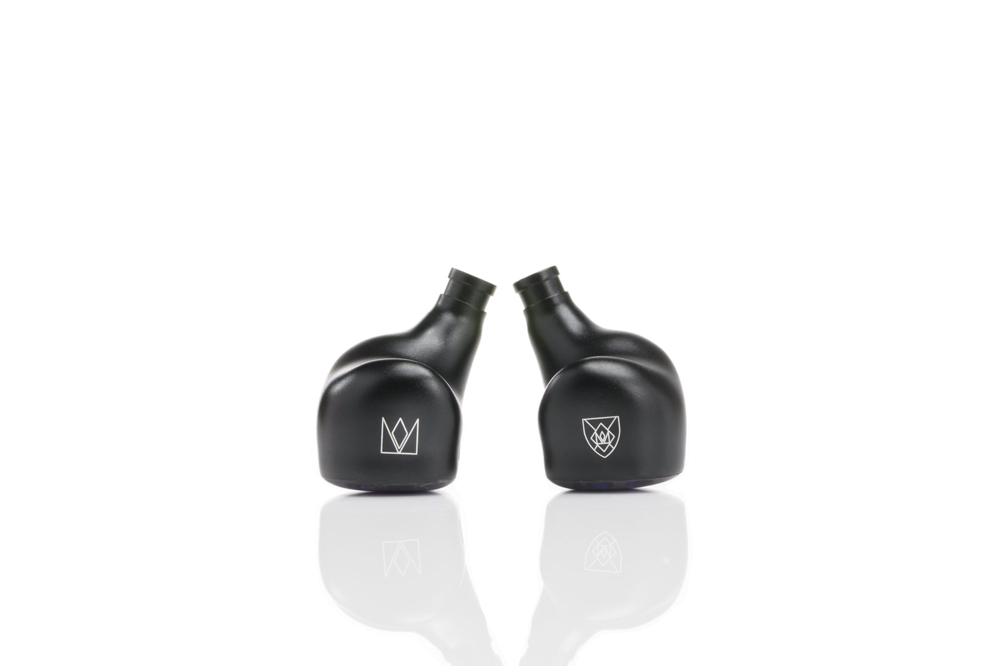 In-ear monitor with a blue and purple acrylic faceplate featuring an overlapping ring design with a centered Noble logo in the middle.