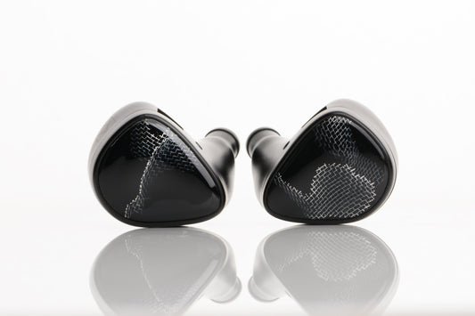 Onyx IEM's with a faceplate featuring wire mesh.