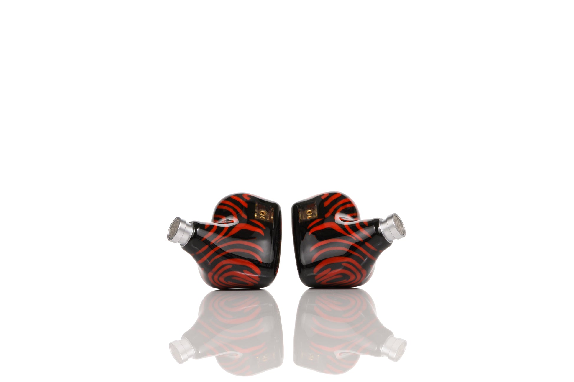 Shogun in-ear monitors back view of red-black shell.
